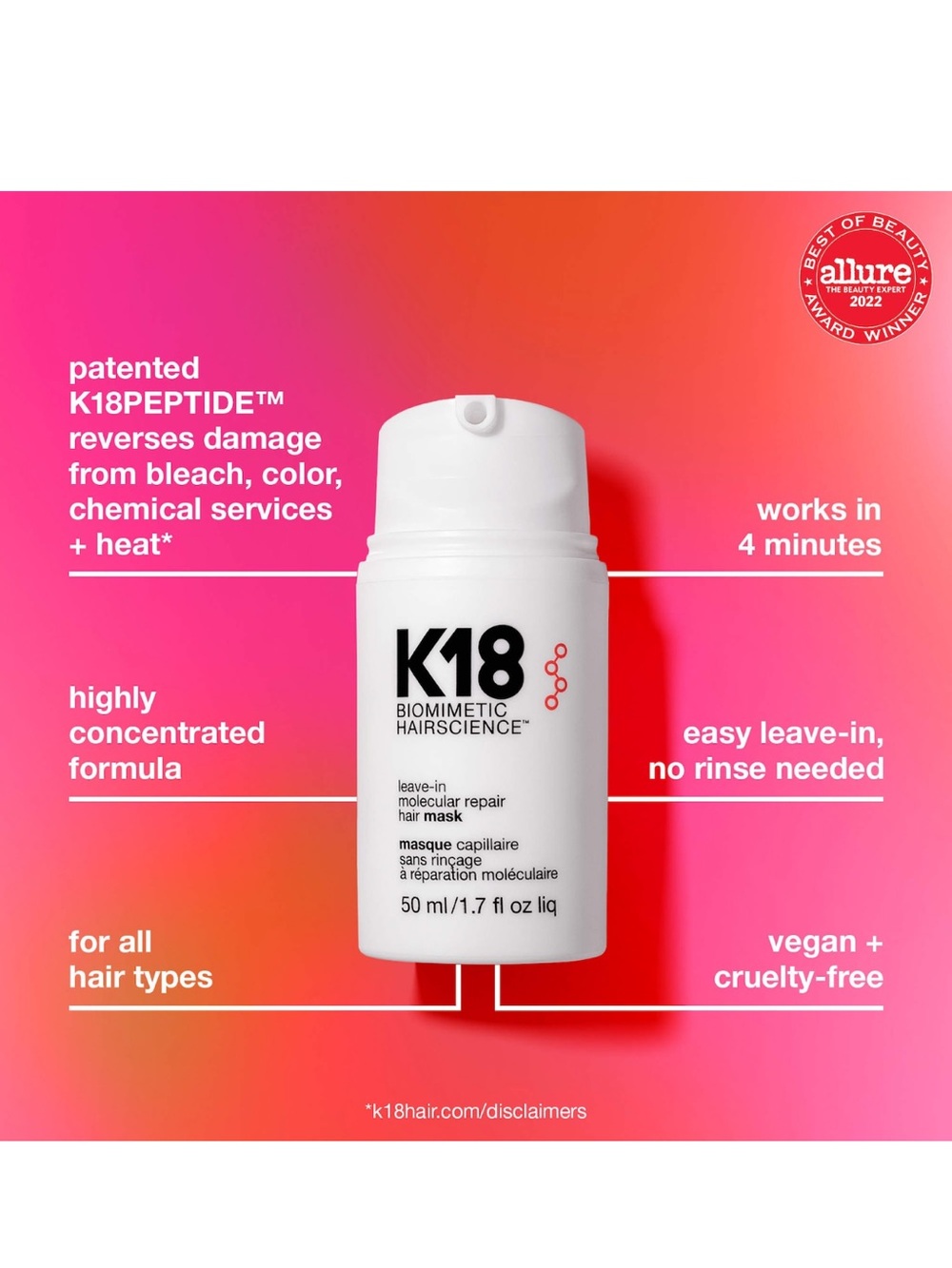 K18 Biomimetic Hairscience Leave-In Molecular Repair Hair Mask 50ml - Picture 2 of 5